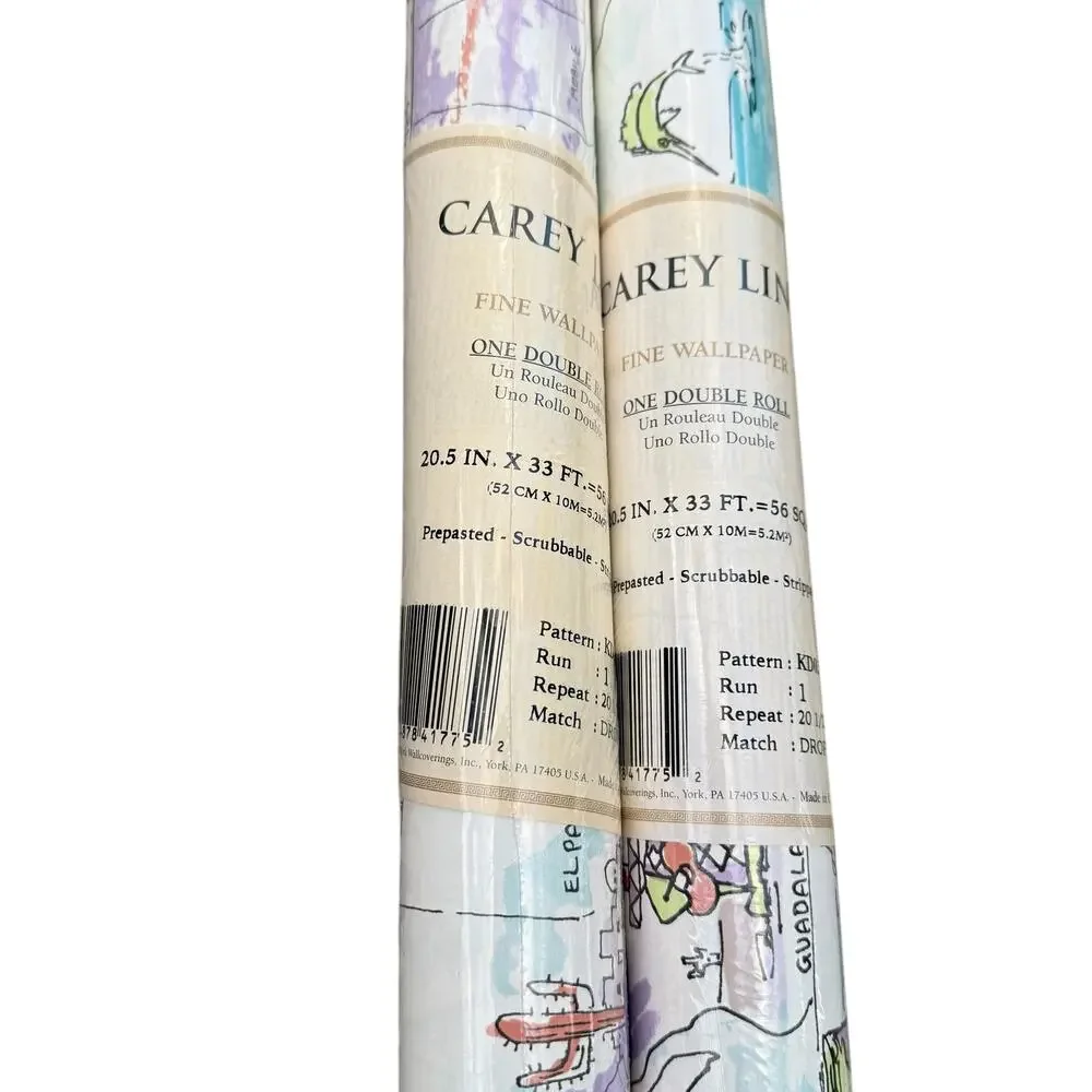 Carey Lind Wallpaper Map Travel Coastal City Style KD0342 One Roll NEW 11 yrds